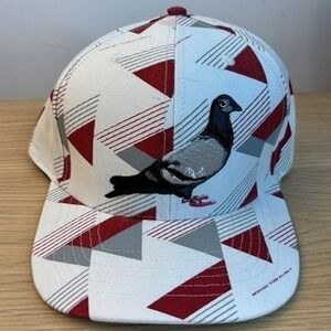Staple Pigeon Snapback Hat Red White Grey Geometric Pattern Embroidered Logo Cap